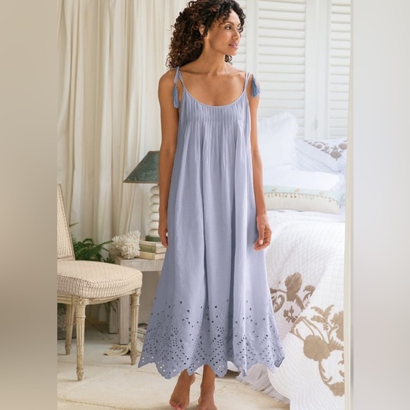 Soft Surroundings Eyelet Nightgown Maxi Dress 3X Purple 100% Cotton - Picture 3 of 11